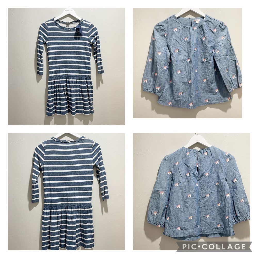 J CREW CREWCUTS Girls Size 14 Clothing Lot Striped Dress & Chambray Unicorn Top
